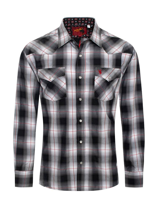 Rodeo Clothing - Men's Western Classic Long Sleeve Pearl Snap Button Plaid Shirt