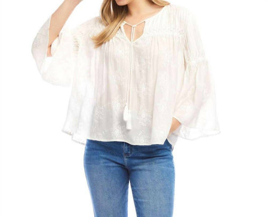 Karen Kane - Flare Sleeve Embroidered Pintuck Detail Top