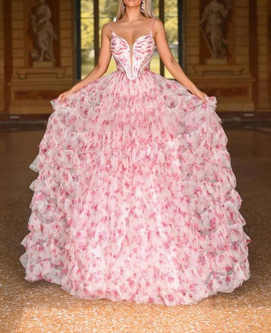 Alyce Paris - Long Plunging Neckline Ruffled Ballgown