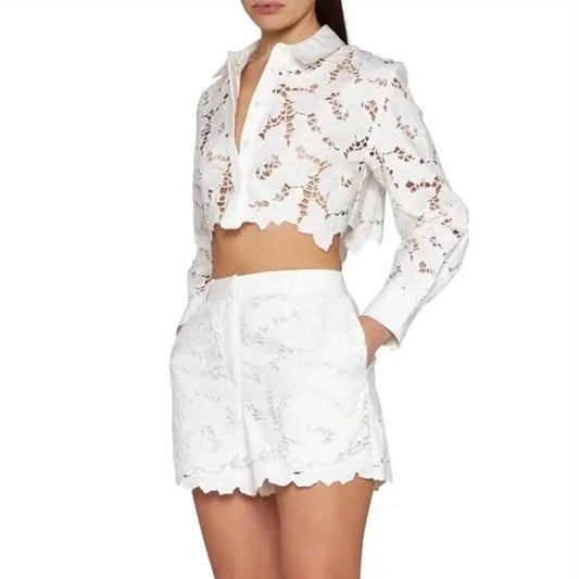 Self-Portrait - 3d cotton lace shorts