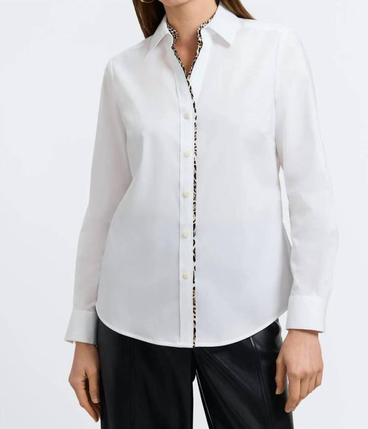 Foxcroft - Leopard Trim Long Sleeve Shirt
