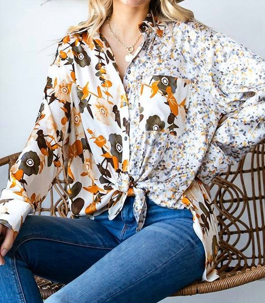 First Love - Floral Block Button Down Satin Shirt