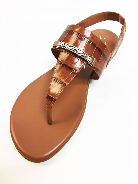Brighton - Annie Luggage Croc Flat Thong Leather Sandal