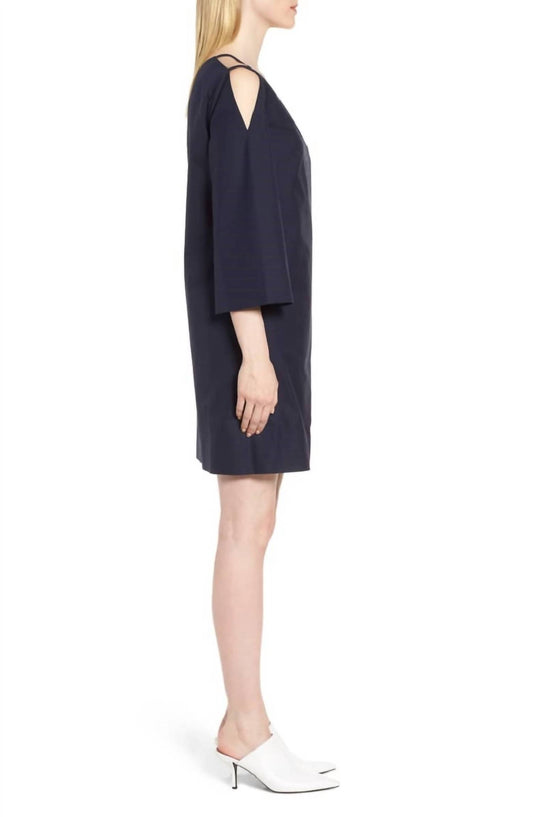 Lewit - One Shoulder Tunic Navy Blue Cotton Twill Mini Dress