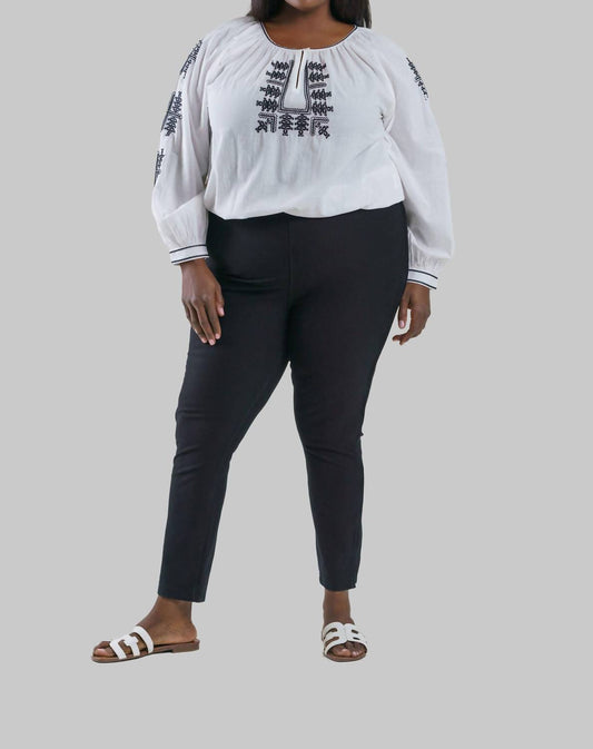 Karen Kane - Cotton Embroidered Long Sleeve Peasant Top - Plus