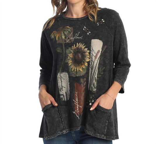 Jess & Jane - Collage Mineral Washed Patch Pocket Cotton Top - Plus