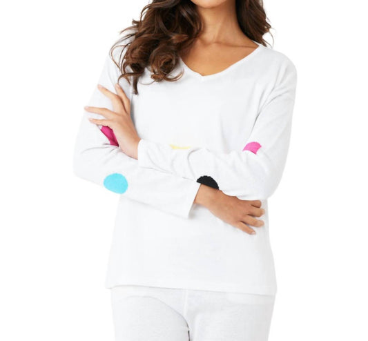 V-Neck Polkadot Detail Sleeve Top