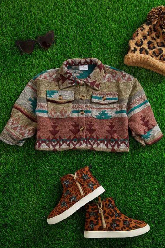 Kids Charm - Kid's Geometric Printed Crop Shacket