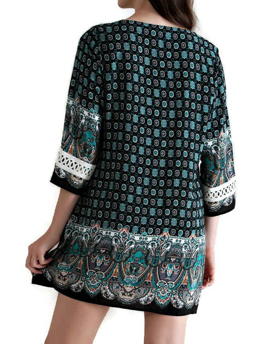 Entro - Border Print Lace up Tassel Tie Dress