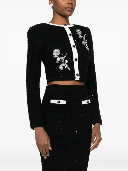 Self-Portrait - Floral Textured Knit Jacket