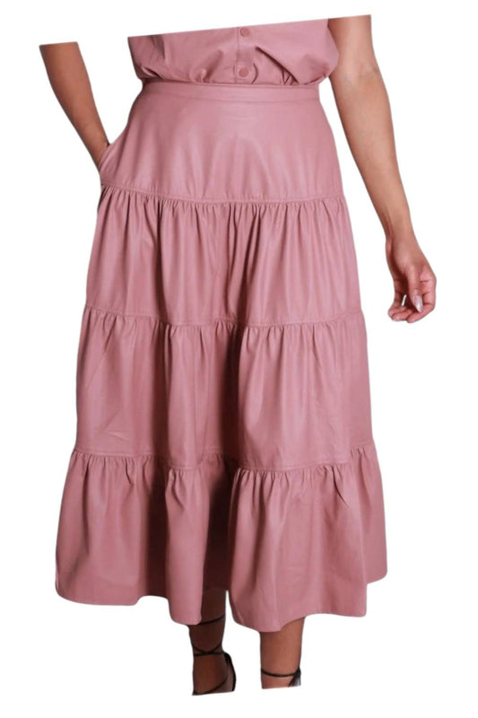 Easel - Shelia's Faux Leather Boho Tiered Maxi Skirt