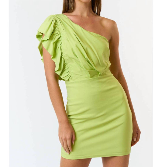 Blue Blush - One Shoulder Ruffle Bodycon Mini Dress