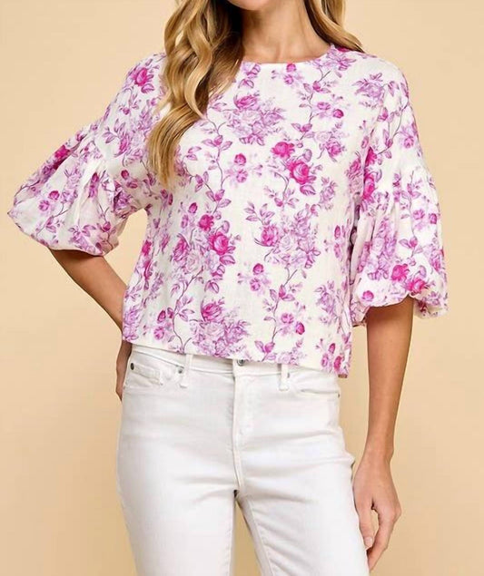 Tcec - Floral Puffed Sleeves Boxy Top