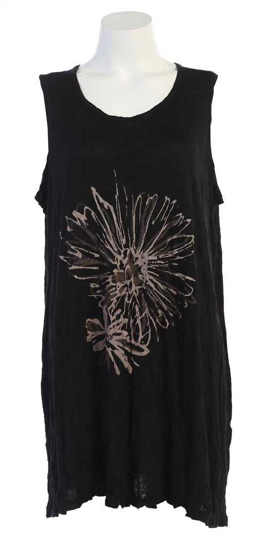 Jess & Jane - Women's Mono Flower Pleated Tunic Tank Top