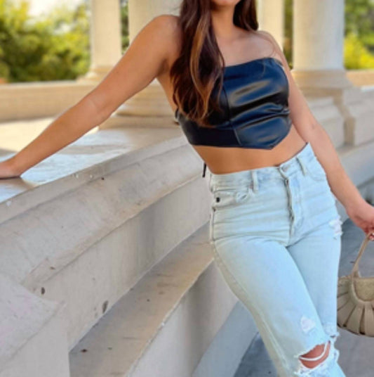 Blue Blush - Faux Leather Bandana Top