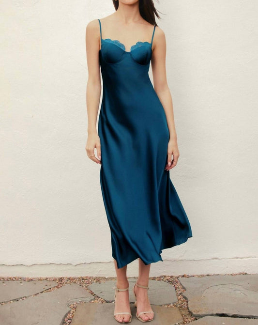 Dress Forum - Lace Trim Satin Slip Midi Dress