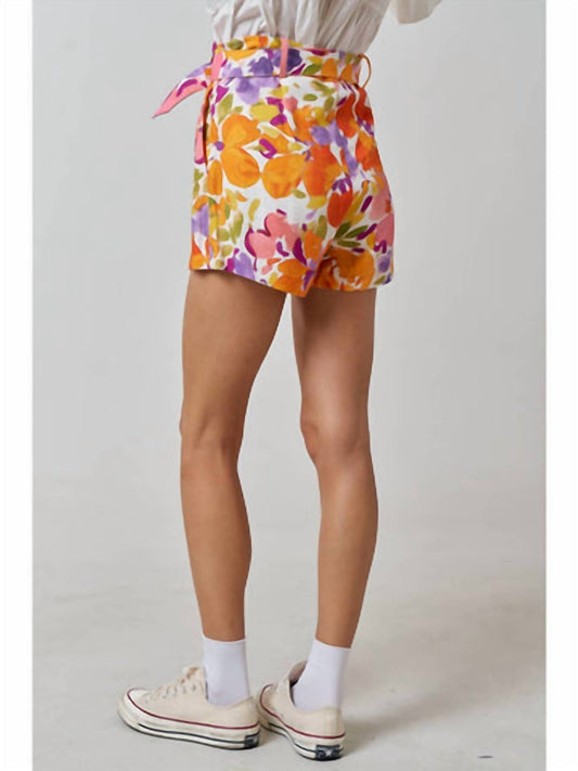 Lalavon - Alyssa Floral Print Belted Shorts