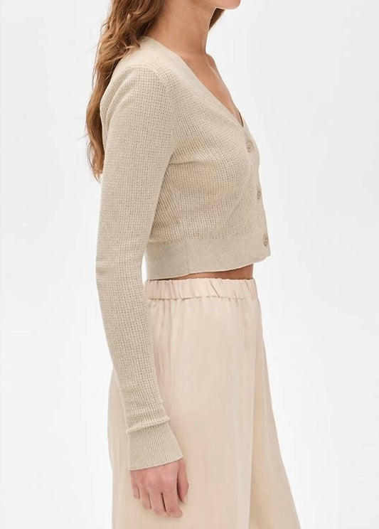 Enza Costa - Linen Open Knit Cropped V-neck Cardigan