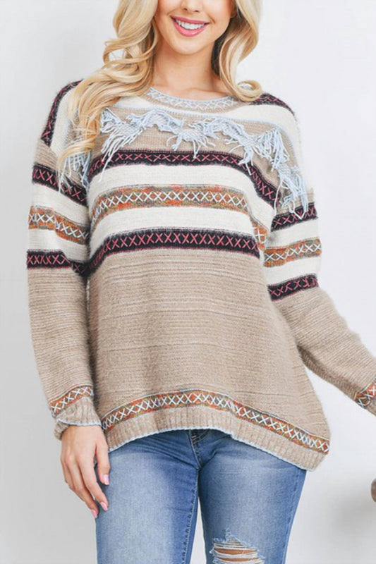 En Creme - Fringe & Stitch Detail Sweater