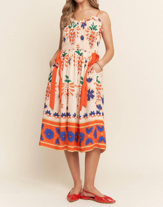 J.Nna - La Brisa Floral Print Smocked Midi Dress