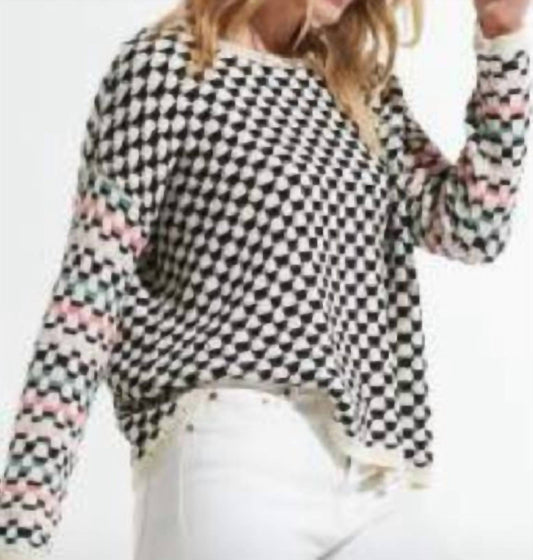 Zaket & Plover - Geormetric Pattern Colorful Trim Sweater