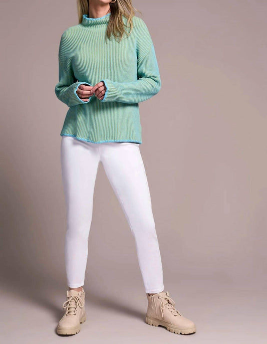 Tribal - Combed Cotton Two-tone Rib Funnel Neck Sweater