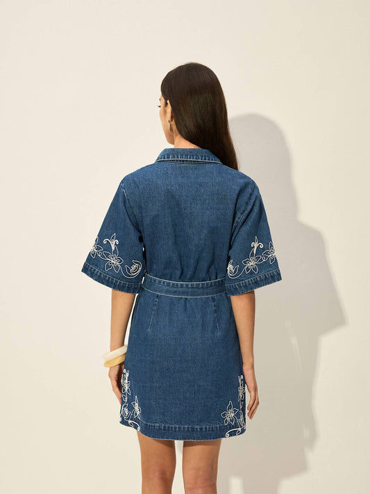 Thml - Embroidered Flower Denim Dress