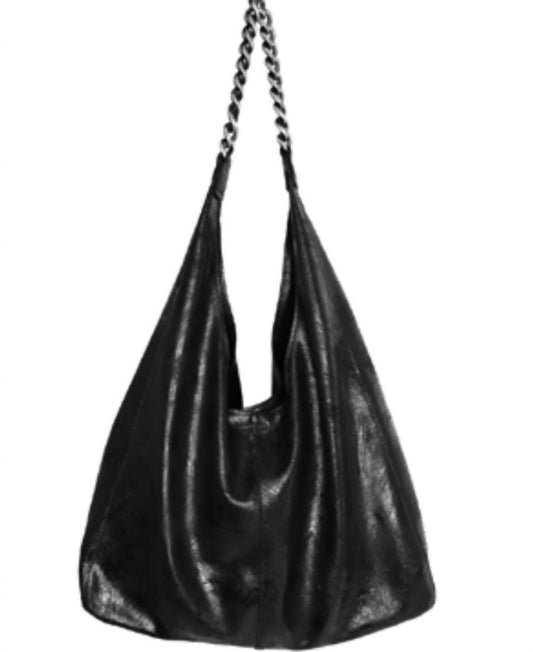 Streets Ahead - Women's Leather Chain Detail Hobo Bag