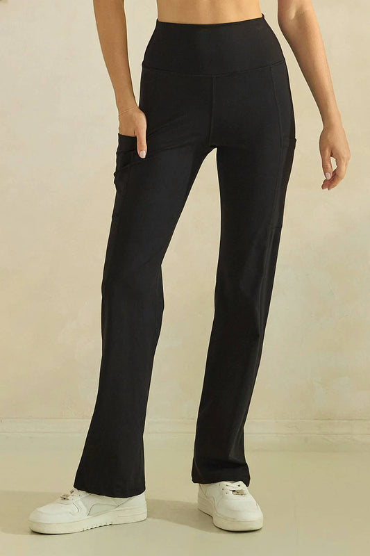 Yelete - High-waisted Straight Leg Active Pants With Side Pockets