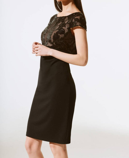 Joseph Ribkoff - Floral Sequined Mesh Cap Sleeve Sheath Dress