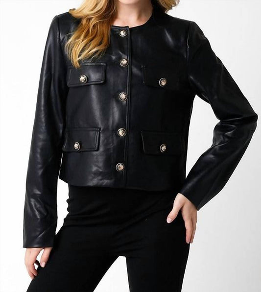 Olivaceous - Romi Faux Leather Jacket With Buttons