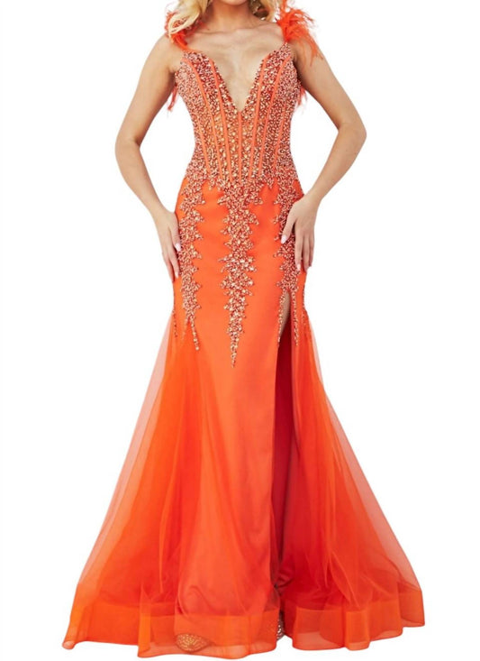 Jovani - DEEP V-NECK EMBELLISHED MERMAID DRESS