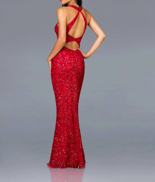 Scala - Halter Neck Beaded Evening Gown
