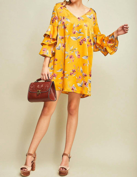 Entro - Floral And Ruffle Sleeve Dress
