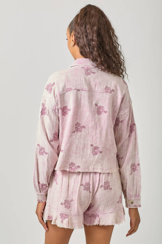 Mystree - Catalina Floral Gauze Embroidery Button Up Top