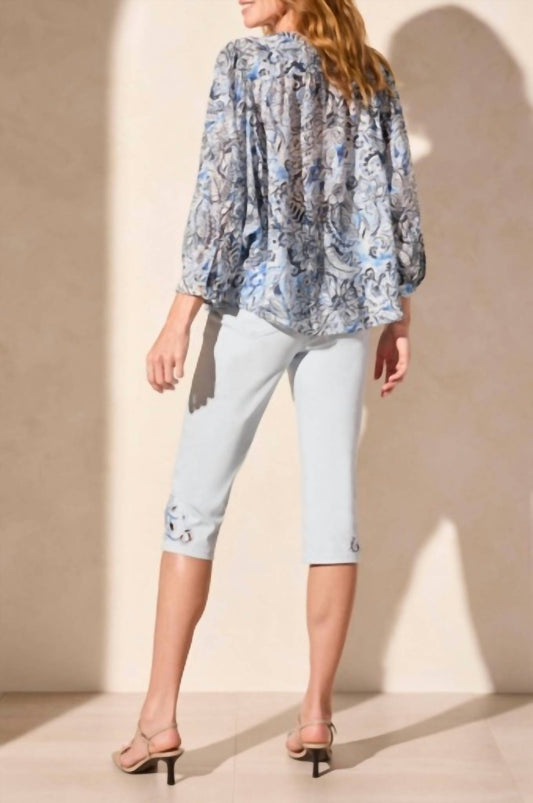 Tribal - Flowy Dolman Sleeve Blouse With Self-covered Buttons