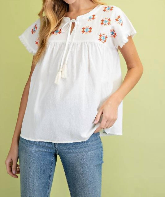 Llove - Aztec Embroidered Blouse
