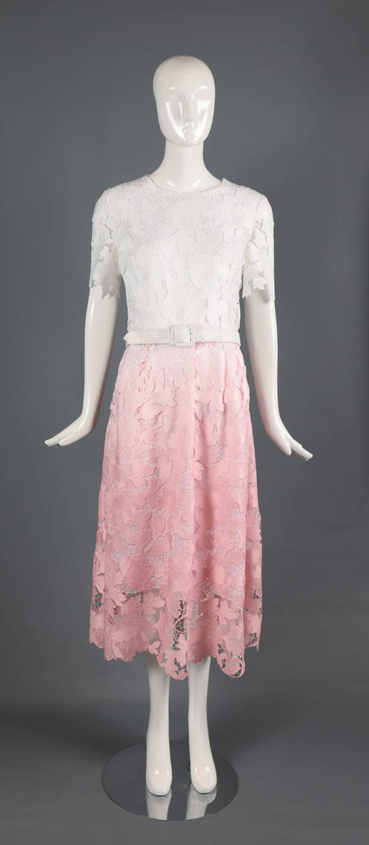 Oscar De La Renta - Women's Elegant Two-tone Lace Midi Dress