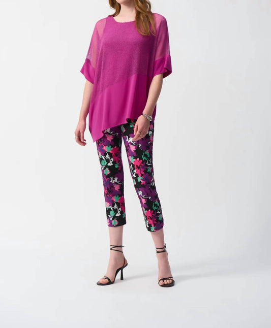 Joseph Ribkoff - Mesh Asymmetrical Short Dolman Sleeve Top