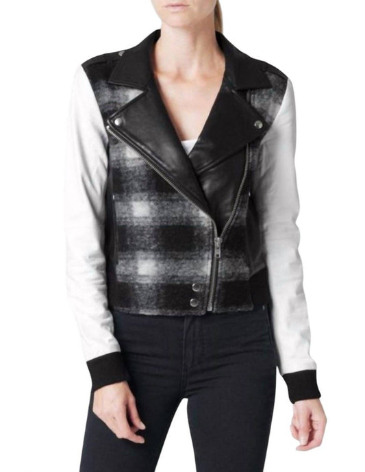 Paige - Shelley Leather Wool Blend Plaid Moto Jacket