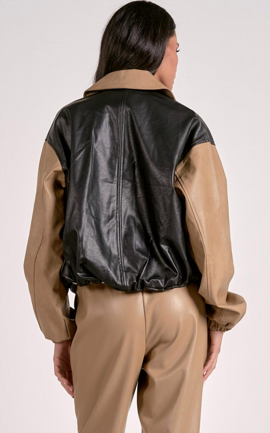 Elan - Leona Faux Leather Bomber Jacket