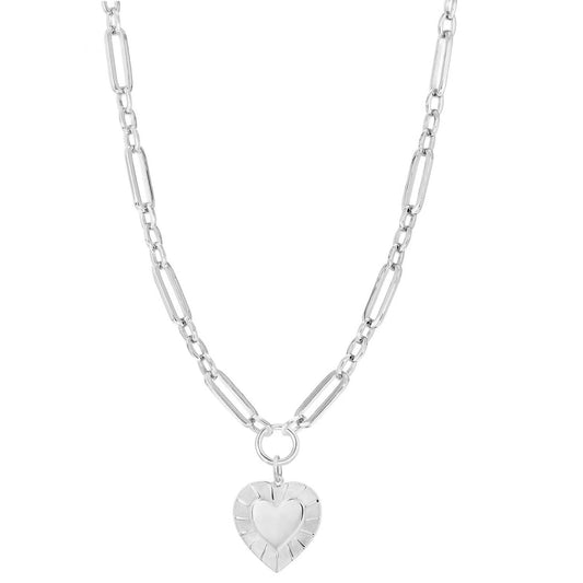 Eklexic - Women's Large Multi Link Chain & Heart Pendant Necklace