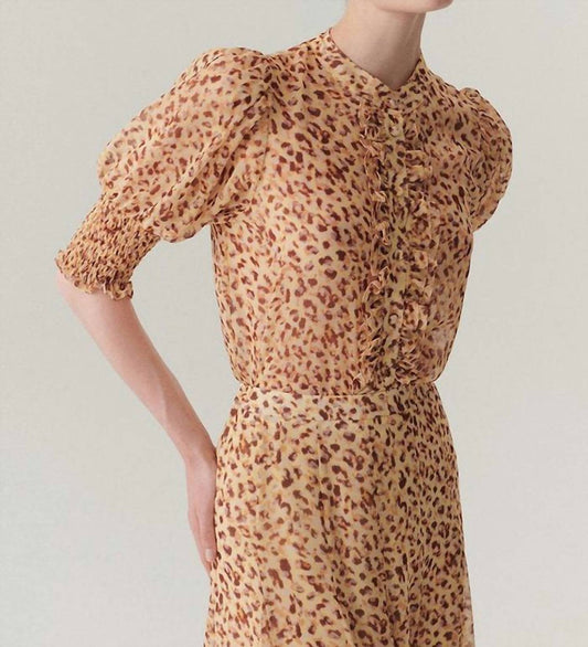 Exquise - Esther Short Sleeves Patterned Chiffon Shirt With Ruffle Piping Detail