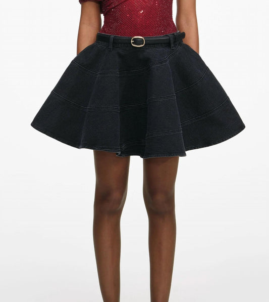 Self-Portrait - Flared Denim Mini Skirt