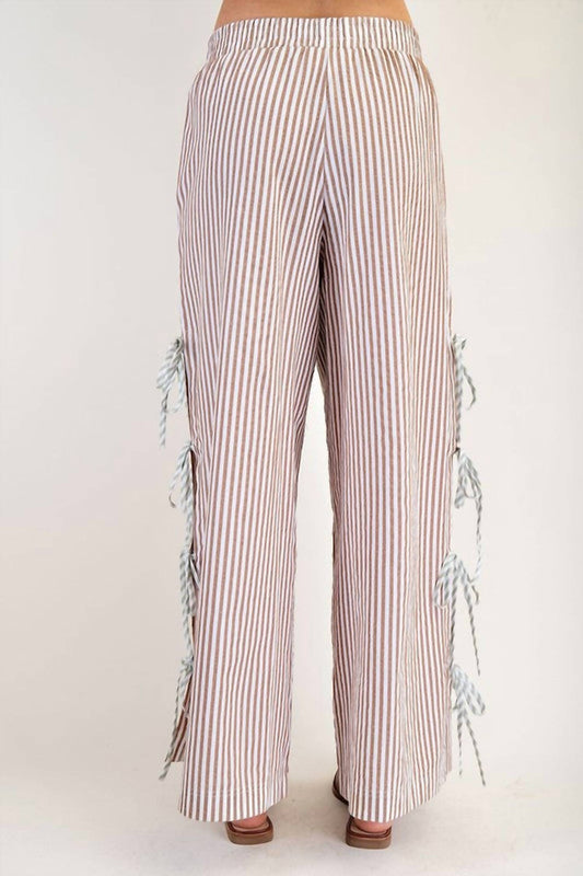 Ee:Some - Camila Striped Ribbon Side Tie Pants