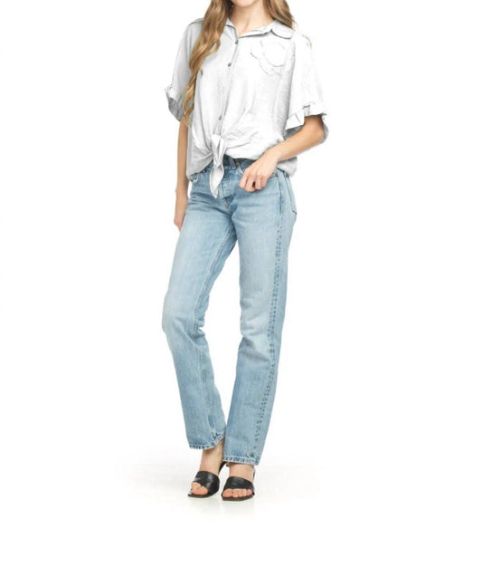 Papillon - Floral Accent Tie Waist Button Up Top