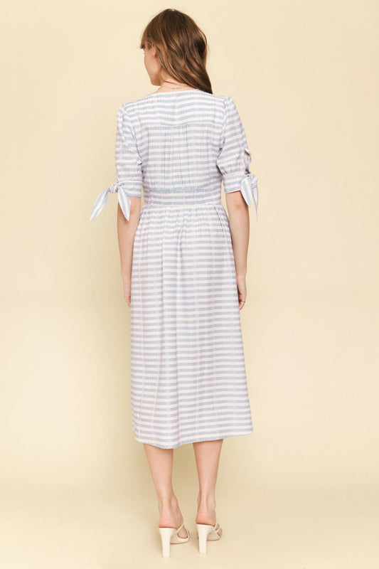 Mystree - Tie Sleeve Striped Midi Dress