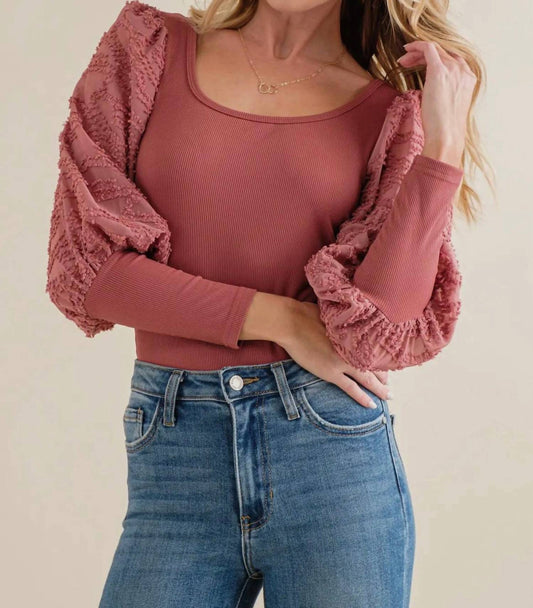 And The Why - Miley Textured Puff Sleeve Bodysuit