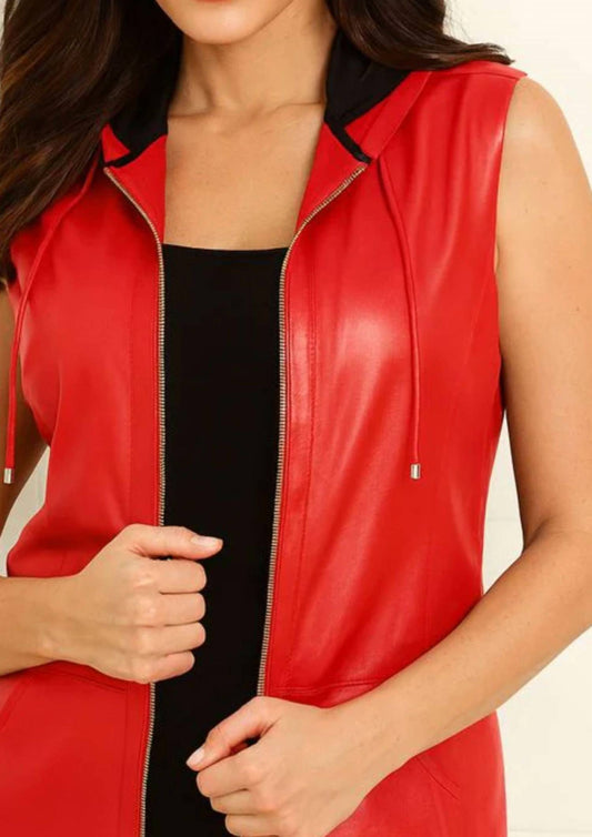 Angel Apparel - Leather Hooded Drawstring Vest