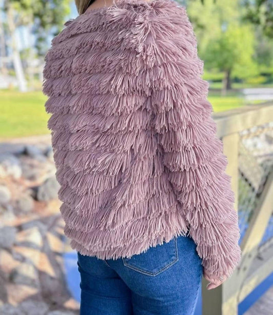 Amoli - Dressy Faux Fur Fringe Open Front Jacket